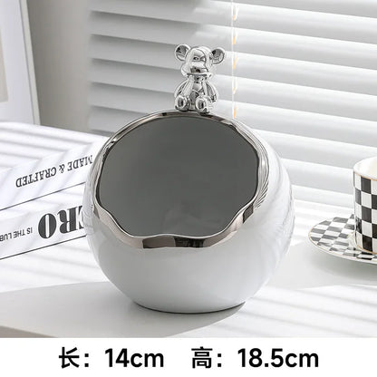Bear Tray Figurines Creative Piggy Bank Living Room Bedroom Key Storage Decor Ornament Candy Container Animal Statues Decoration