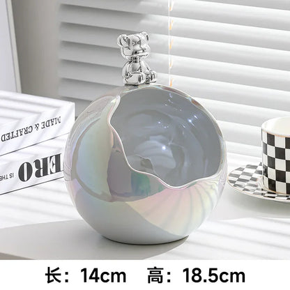 Bear Tray Figurines Creative Piggy Bank Living Room Bedroom Key Storage Decor Ornament Candy Container Animal Statues Decoration