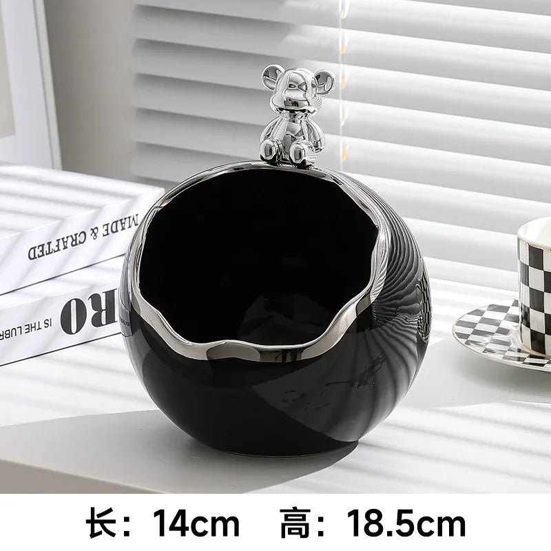 Bear Tray Figurines Creative Piggy Bank Living Room Bedroom Key Storage Decor Ornament Candy Container Animal Statues Decoration