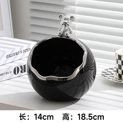 Bear Tray Figurines Creative Piggy Bank Living Room Bedroom Key Storage Decor Ornament Candy Container Animal Statues Decoration