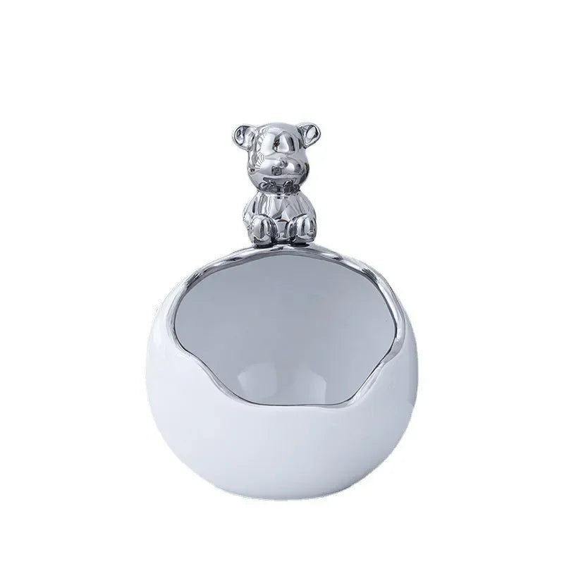 Bear Tray Figurines Creative Piggy Bank Living Room Bedroom Key Storage Decor Ornament Candy Container Animal Statues Decoration