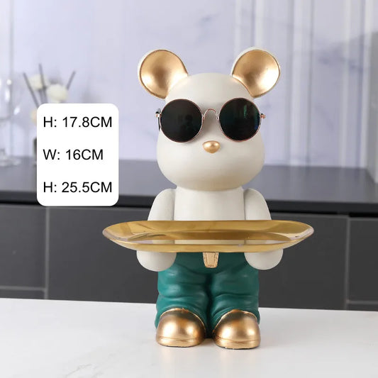 Bear Tray Storage Ornament Sculpture Bear Figurine Statue Glasses Key Remote Control Phone Holder Home Decor Piggy Bank Gift