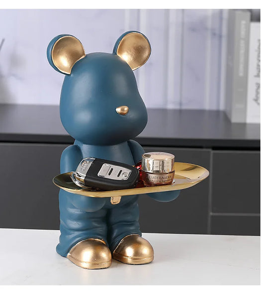 Bear Tray Storage Ornament Sculpture Bear Figurine Statue Glasses Key Remote Control Phone Holder Home Decor Piggy Bank Gift