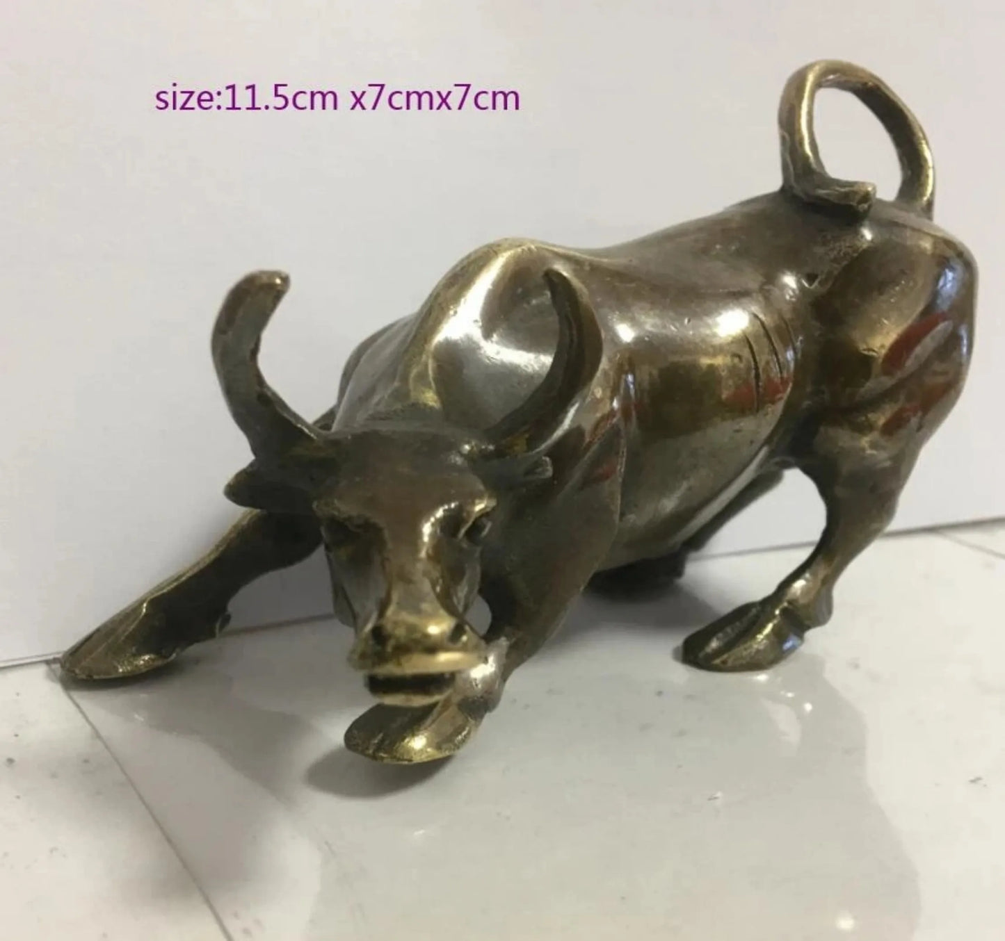 Beautiful And Mighty Wall Street Bull Bronze Statue Desk Furnishings, Exquisite Gifts 11.5cm