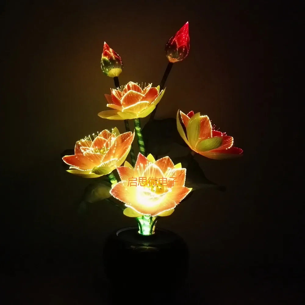 Beautiful Fibre Optic Colour Glowing Pink Lotus Flower Bouquet Arrangement And Vase Led flower lamp