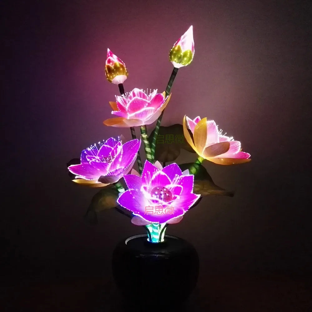 Beautiful Fibre Optic Colour Glowing Pink Lotus Flower Bouquet Arrangement And Vase Led flower lamp