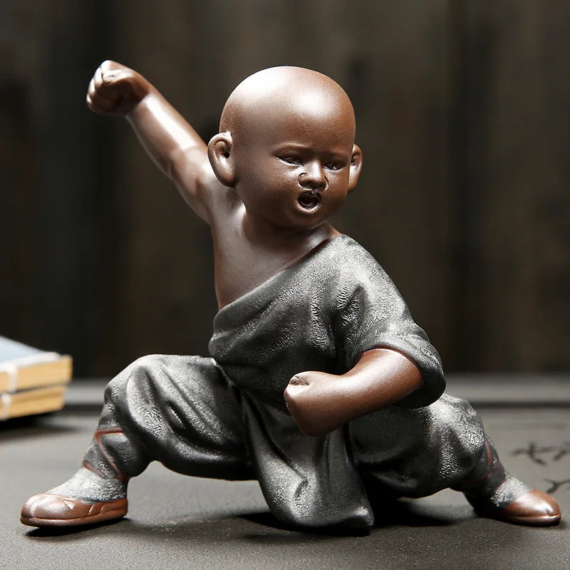 Beautiful Little Monk Statue Sculpture Ceramic Figure Kung Fu Kids Tea Pet Ornament Home Decor Handmade Craft Collection Gifts
