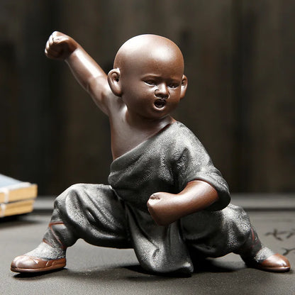 Beautiful Little Monk Statue Sculpture Ceramic Figure Kung Fu Kids Tea Pet Ornament Home Decor Handmade Craft Collection Gifts