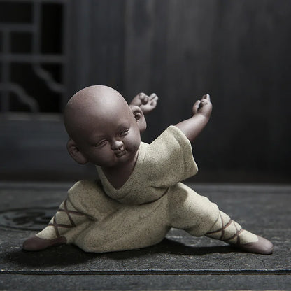 Beautiful Little Monk Statue Sculpture Ceramic Figure Kung Fu Kids Tea Pet Ornament Home Decor Handmade Craft Collection Gifts