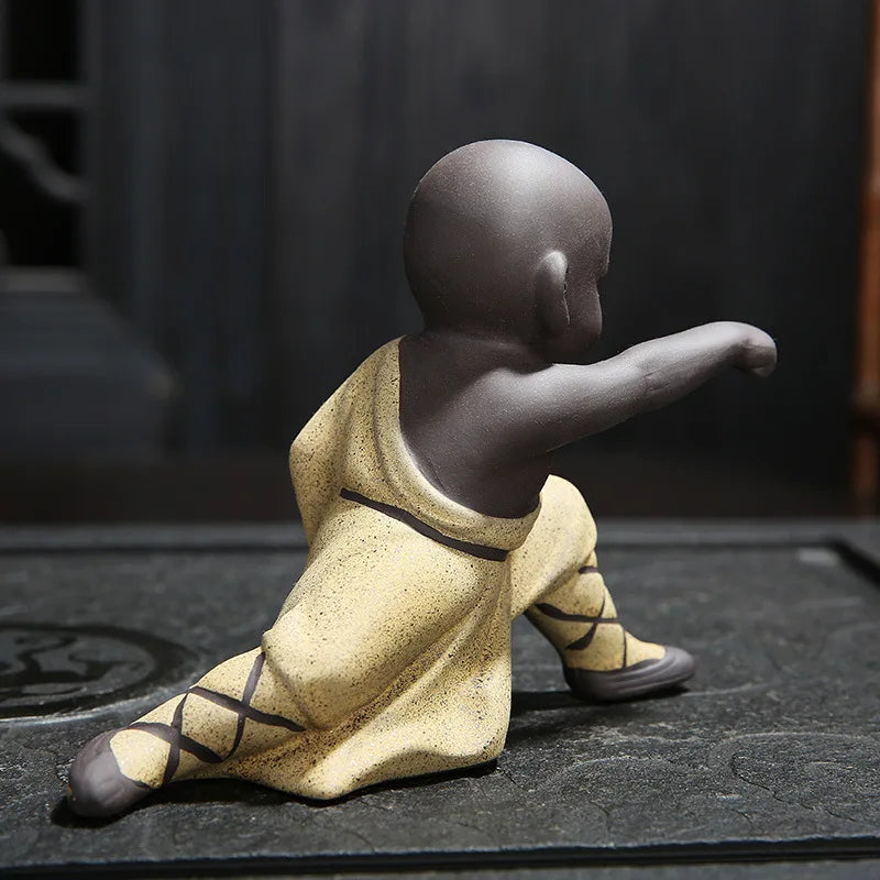 Beautiful Little Monk Statue Sculpture Ceramic Figure Kung Fu Kids Tea Pet Ornament Home Decor Handmade Craft Collection Gifts