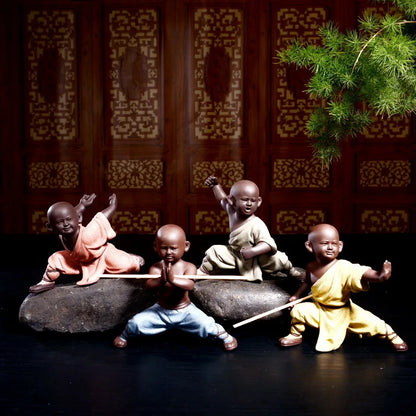 Beautiful Little Monk Statue Sculpture Ceramic Figure Kung Fu Kids Tea Pet Ornament Home Decor Handmade Craft Collection Gifts