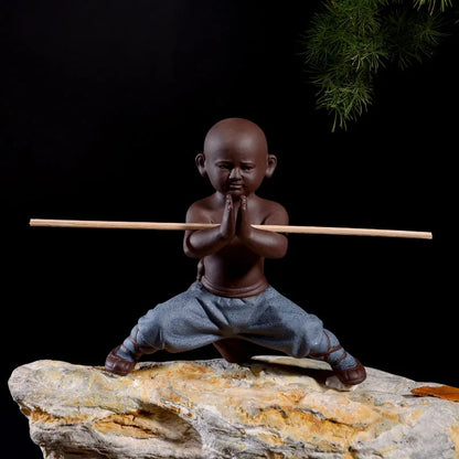 Beautiful Little Monk Statue Sculpture Ceramic Figure Kung Fu Kids Tea Pet Ornament Home Decor Handmade Craft Collection Gifts