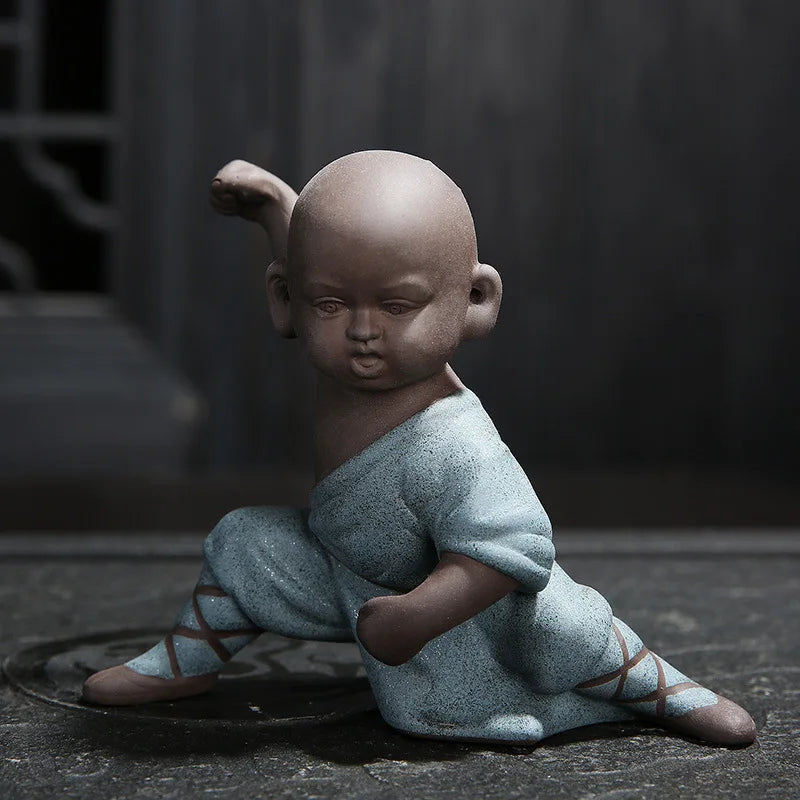 Beautiful Little Monk Statue Sculpture Ceramic Figure Kung Fu Kids Tea Pet Ornament Home Decor Handmade Craft Collection Gifts