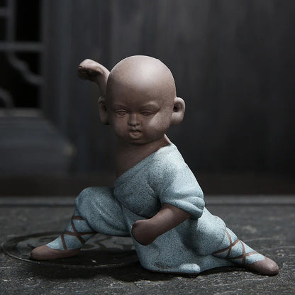 Beautiful Little Monk Statue Sculpture Ceramic Figure Kung Fu Kids Tea Pet Ornament Home Decor Handmade Craft Collection Gifts