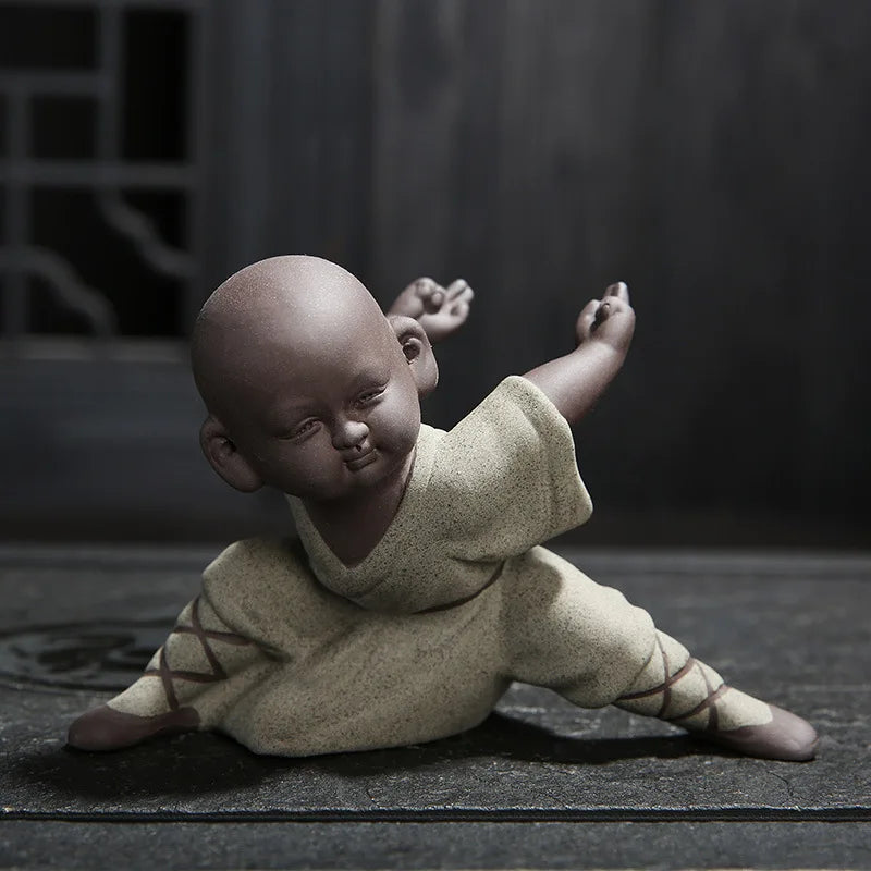 Beautiful Little Monk Statue Sculpture Ceramic Figure Kung Fu Kids Tea Pet Ornament Home Decor Handmade Craft Collection Gifts