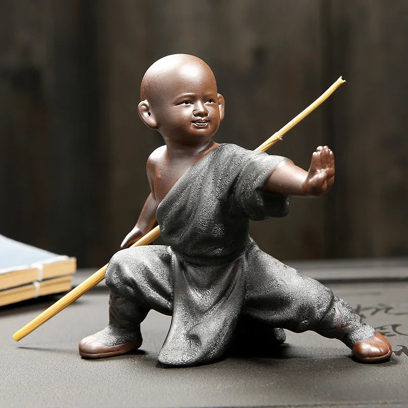 Beautiful Little Monk Statue Sculpture Ceramic Figure Kung Fu Kids Tea Pet Ornament Home Decor Handmade Craft Collection Gifts