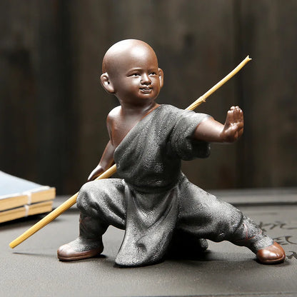 Beautiful Little Monk Statue Sculpture Ceramic Figure Kung Fu Kids Tea Pet Ornament Home Decor Handmade Craft Collection Gifts