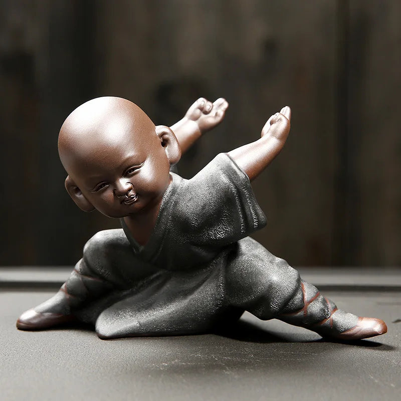 Beautiful Little Monk Statue Sculpture Ceramic Figure Kung Fu Kids Tea Pet Ornament Home Decor Handmade Craft Collection Gifts