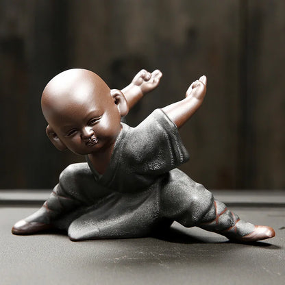 Beautiful Little Monk Statue Sculpture Ceramic Figure Kung Fu Kids Tea Pet Ornament Home Decor Handmade Craft Collection Gifts