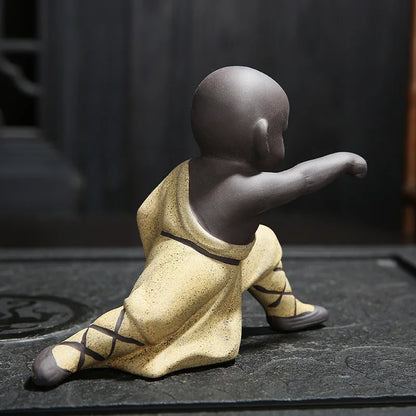 Beautiful Little Monk Statue Sculpture Ceramic Figure Kung Fu Kids Tea Pet Ornament Home Decor Handmade Craft Collection Gifts
