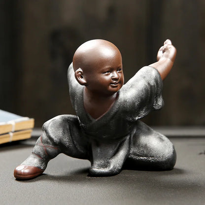 Beautiful Little Monk Statue Sculpture Ceramic Figure Kung Fu Kids Tea Pet Ornament Home Decor Handmade Craft Collection Gifts