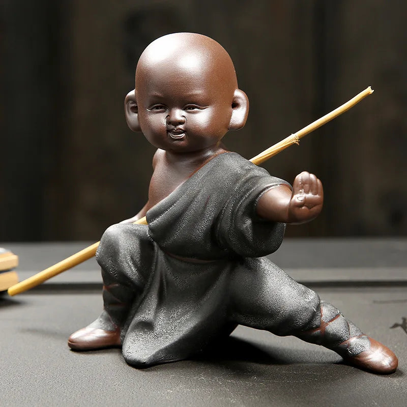Beautiful Little Monk Statue Sculpture Ceramic Figure Kung Fu Kids Tea Pet Ornament Home Decor Handmade Craft Collection Gifts