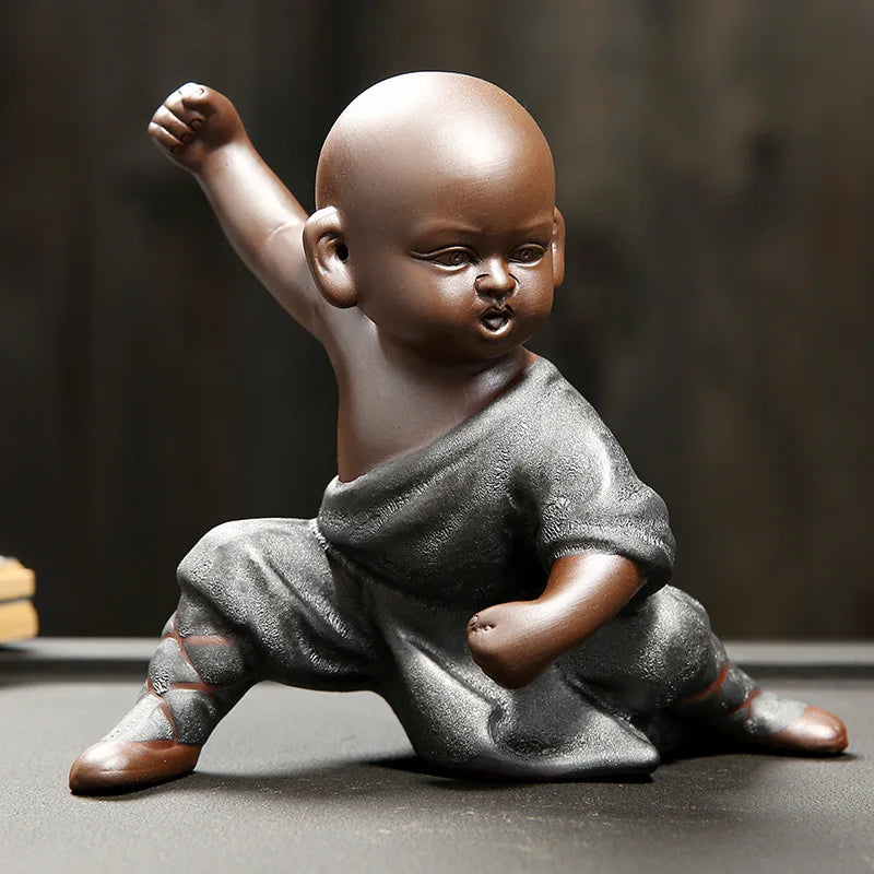 Beautiful Little Monk Statue Sculpture Ceramic Figure Kung Fu Kids Tea Pet Ornament Home Decor Handmade Craft Collection Gifts