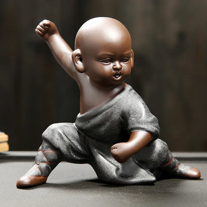 Beautiful Little Monk Statue Sculpture Ceramic Figure Kung Fu Kids Tea Pet Ornament Home Decor Handmade Craft Collection Gifts