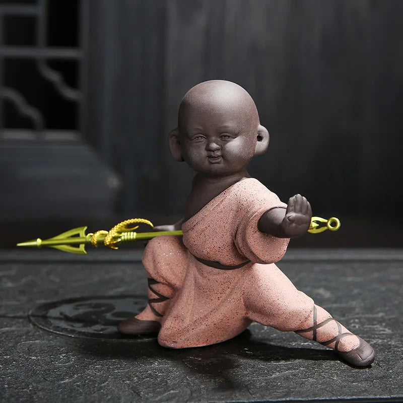 Beautiful Little Monk Statue Sculpture Ceramic Figure Kung Fu Kids Tea Pet Ornament Home Decor Handmade Craft Collection Gifts