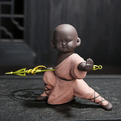 Beautiful Little Monk Statue Sculpture Ceramic Figure Kung Fu Kids Tea Pet Ornament Home Decor Handmade Craft Collection Gifts