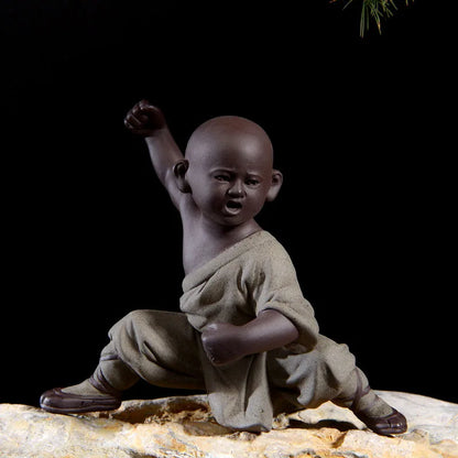 Beautiful Little Monk Statue Sculpture Ceramic Figure Kung Fu Kids Tea Pet Ornament Home Decor Handmade Craft Collection Gifts