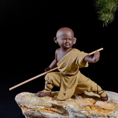 Beautiful Little Monk Statue Sculpture Ceramic Figure Kung Fu Kids Tea Pet Ornament Home Decor Handmade Craft Collection Gifts