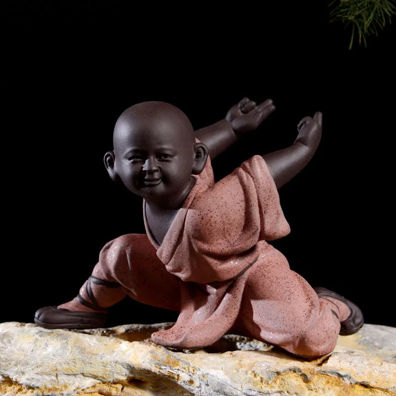 Beautiful Little Monk Statue Sculpture Ceramic Figure Kung Fu Kids Tea Pet Ornament Home Decor Handmade Craft Collection Gifts
