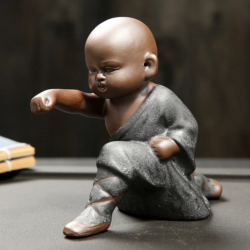 Beautiful Little Monk Statue Sculpture Ceramic Figure Kung Fu Kids Tea Pet Ornament Home Decor Handmade Craft Collection Gifts