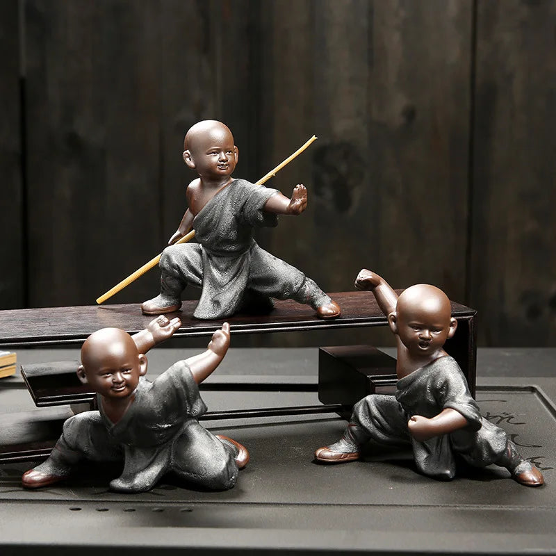 Beautiful Little Monk Statue Sculpture Ceramic Figure Kung Fu Kids Tea Pet Ornament Home Decor Handmade Craft Collection Gifts