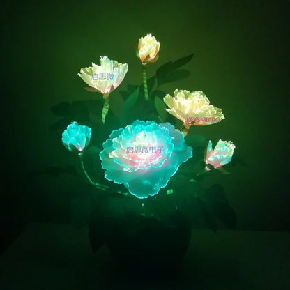 Beautiful Peony Artificial Led colourful Flowers Small bouquet flores Home Party Spring Wedding Decoration Mariage Fake Flower