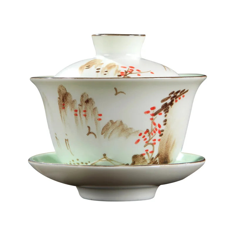 Beautifully Ceramic Sancai Gaiwan Chinese Handmade Porcelanas Tea Cup Kung Fu Teaware Bowl Home Teacups Tea Tureen