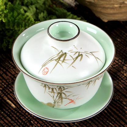 Beautifully Ceramic Sancai Gaiwan Chinese Handmade Porcelanas Tea Cup Kung Fu Teaware Bowl Home Teacups Tea Tureen