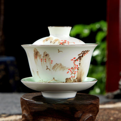 Beautifully Ceramic Sancai Gaiwan Chinese Handmade Porcelanas Tea Cup Kung Fu Teaware Bowl Home Teacups Tea Tureen