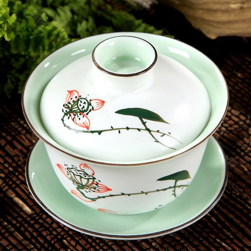 Beautifully Ceramic Sancai Gaiwan Chinese Handmade Porcelanas Tea Cup Kung Fu Teaware Bowl Home Teacups Tea Tureen