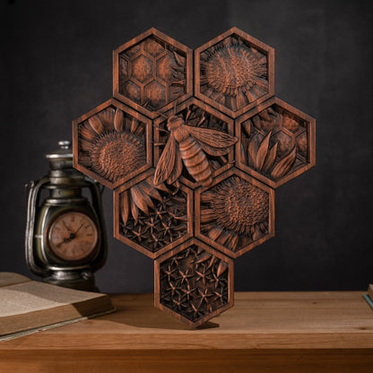 Bee Wood Carving Decorative Pendant Bohemian Wall Decor Wood Wall Art Home Decor Wall Hanging Works New Home Gifts