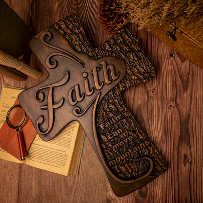 Beech solid wood carved faith wood cross decoration, spiritual wall sign, christian tabletop sign, inspirational minimalism