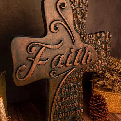 Beech solid wood carved faith wood cross decoration, spiritual wall sign, christian tabletop sign, inspirational minimalism
