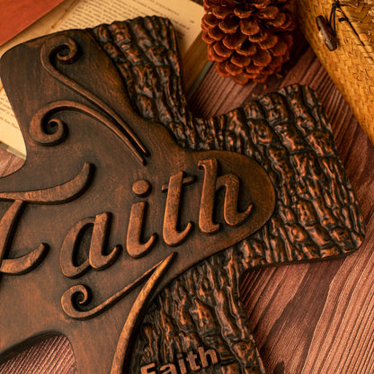 Beech solid wood carved faith wood cross decoration, spiritual wall sign, christian tabletop sign, inspirational minimalism