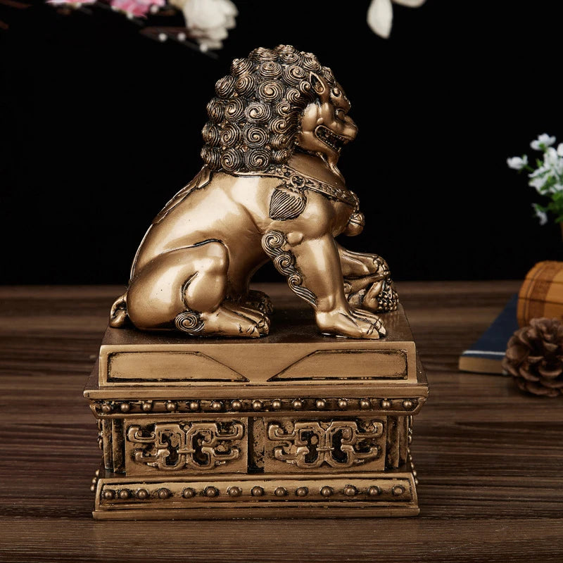 Beijing Forbidden City Lion Statue Resin sculpture Chinese Auspicious Animals Home Room, Office Feng Shui Decorative Statue 2pcs