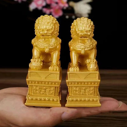 Beijing Forbidden City Lion Statue Resin sculpture Chinese Auspicious Animals Home Room, Office Feng Shui Decorative Statue 2pcs