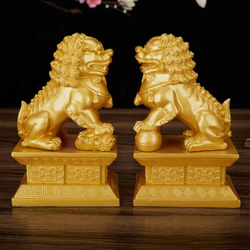 Beijing Forbidden City Lion Statue Resin sculpture Chinese Auspicious Animals Home Room, Office Feng Shui Decorative Statue 2pcs