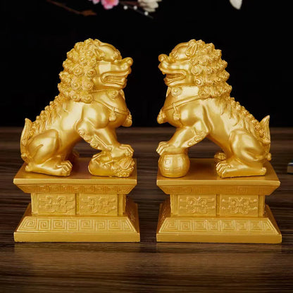 Beijing Forbidden City Lion Statue Resin sculpture Chinese Auspicious Animals Home Room, Office Feng Shui Decorative Statue 2pcs