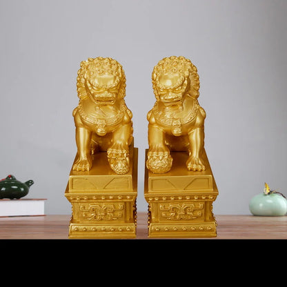 Beijing Forbidden City Lion Statue Resin sculpture Chinese Auspicious Animals Home Room, Office Feng Shui Decorative Statue 2pcs