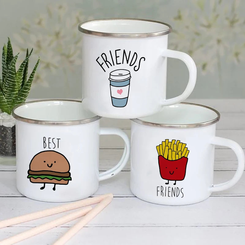Best Friend Print Creative Retro Tea Juice Milk Enamel Cup Coffee Mug Wine Drink Cups Camping Heatable Drinkware Mugs Best Gifts
